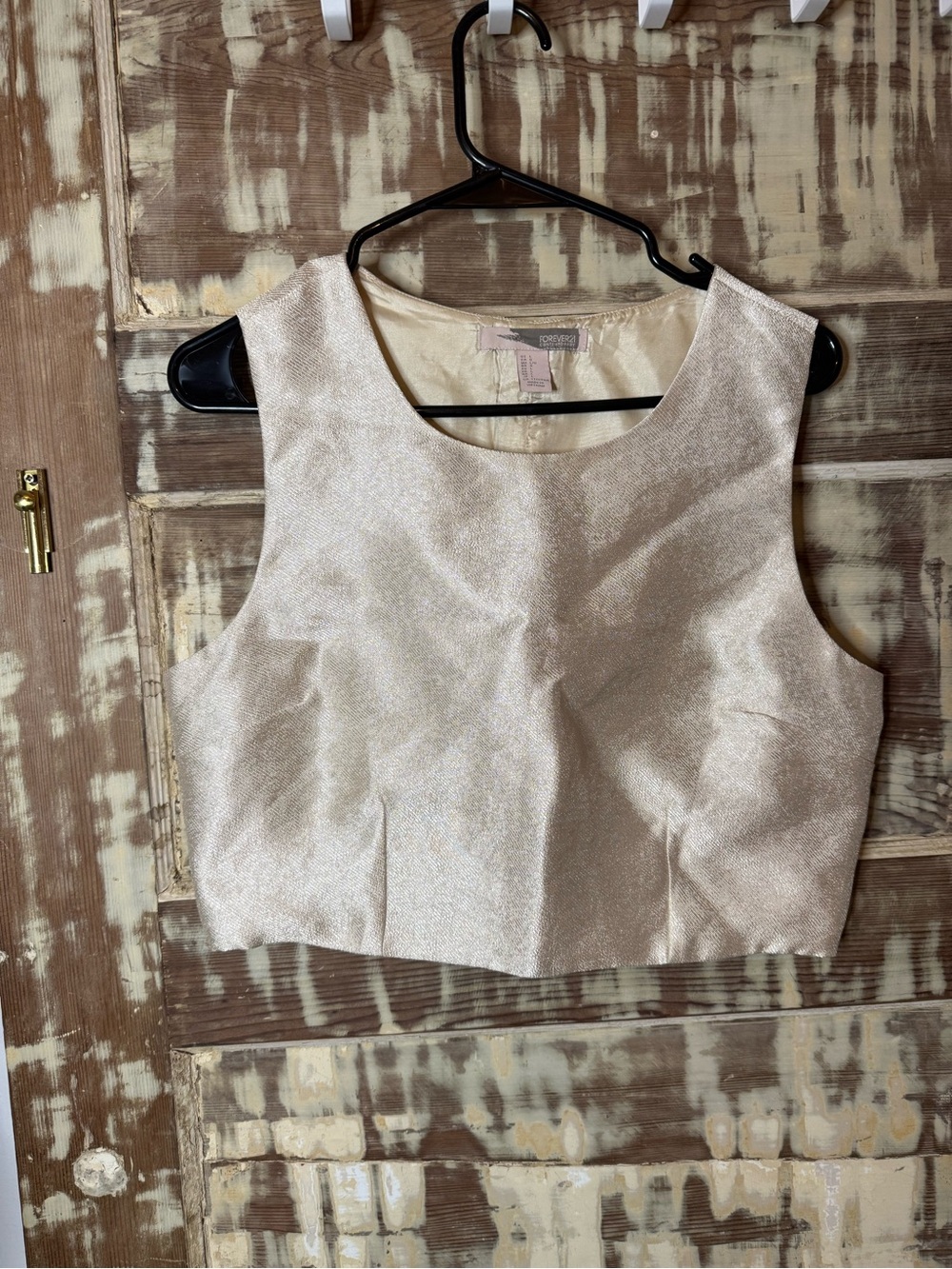 Forever 21 Metallic Cream Sleeveless Crop Top
